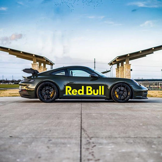 Red Bull - Conjunto de 2 autocolantes em vinil Red Bull | Autocolante de corrida desportiva, durável, carro, vidro, parede