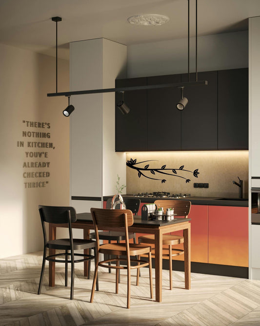 Decoração de parede com galhos de árvores. Adesivo de vinil recortado, estilo elegante e orgânico.