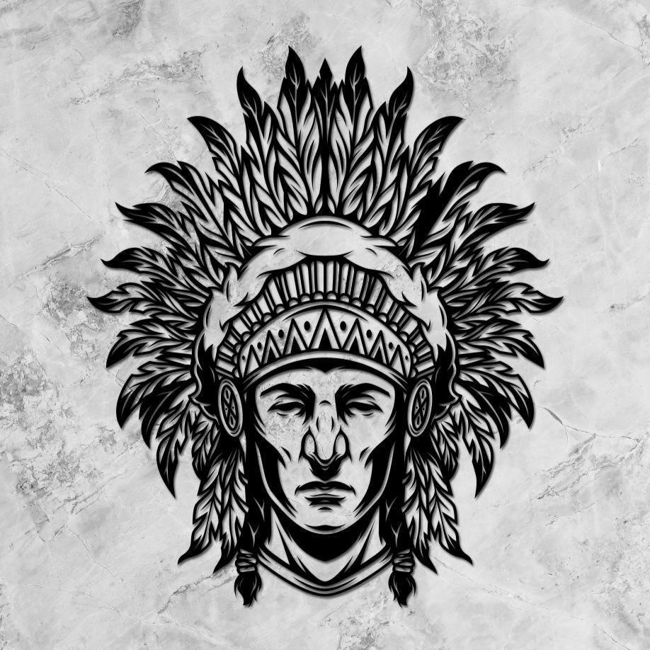 Autocolante em vinil com cabeça de chefe tribal – Autocolante de parede inspirado nos nativos americanos – Vinil brilhante recortado Avery Dennison
