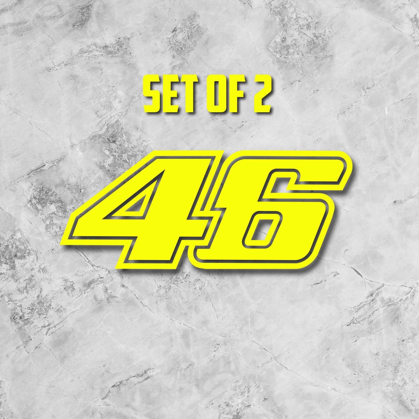 Rossi 46 - Conjunto de 2 autocolantes – Par de autocolantes de corrida número 46 – Autocolantes em vinil recortado para automóveis, motos e muito mais
