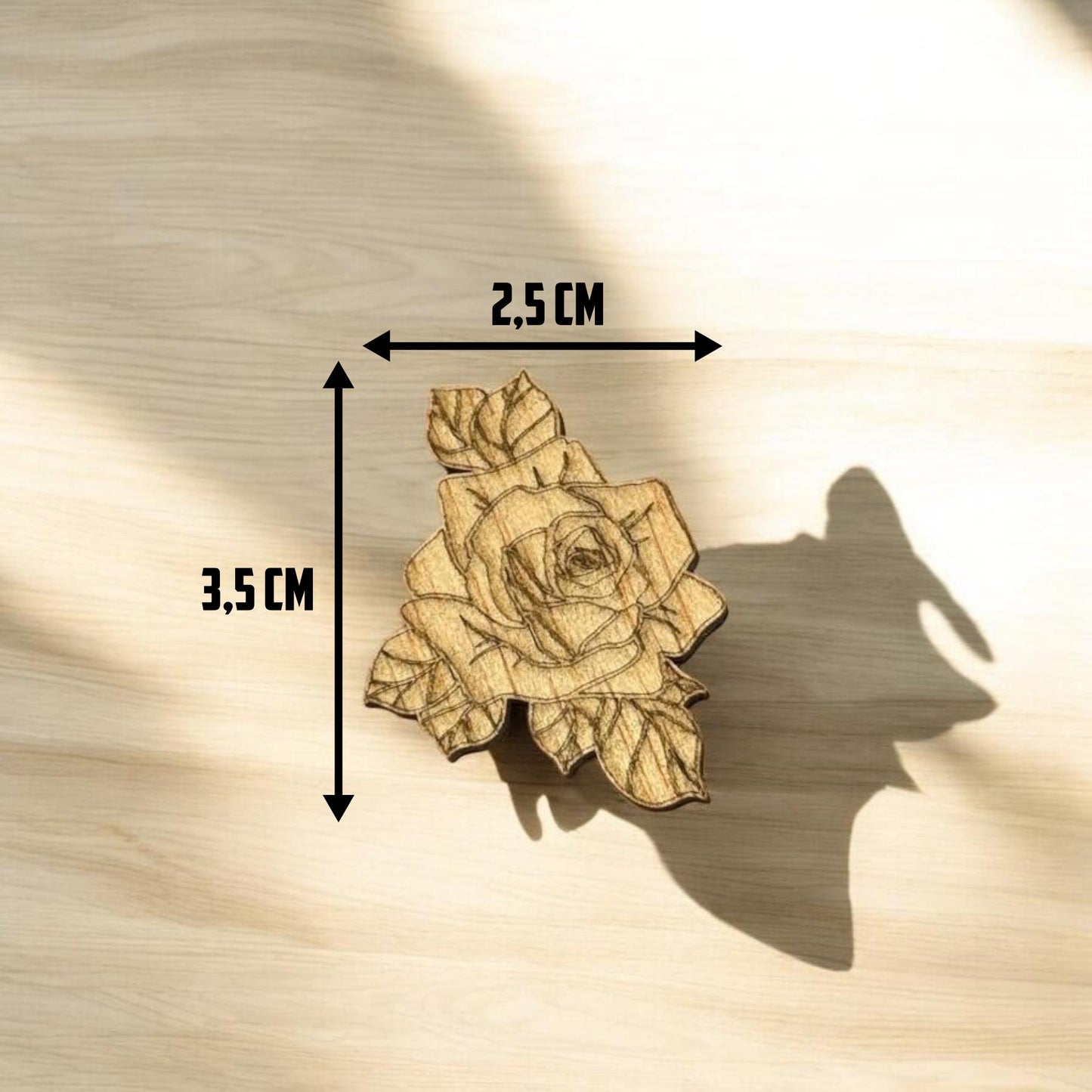Wooden Leaf Rose Shapes – Laser Cut Craft Shapes (10–100 Pieces) – 35 x 25.6mm, 3mm Thick – For Floral and DIY Projects