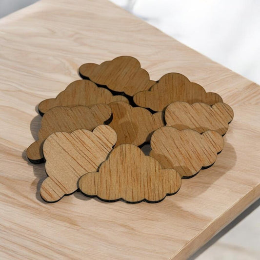 Formas de nuvens de madeira – Blanks para artesanato cortados a laser (10–100 peças) – 35x21 mm, 3 mm de espessura – Sem acabamento para projetos DIY e artesanato infantil