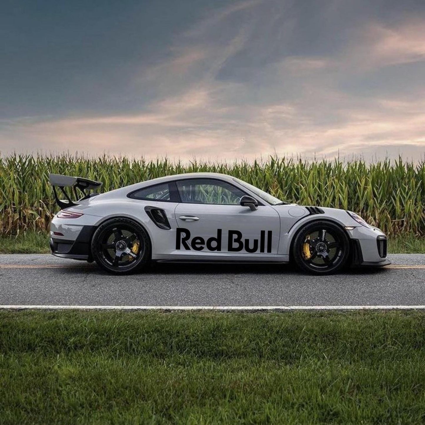 Red Bull - Conjunto de 2 autocolantes em vinil Red Bull | Autocolante de corrida desportiva, durável, carro, vidro, parede