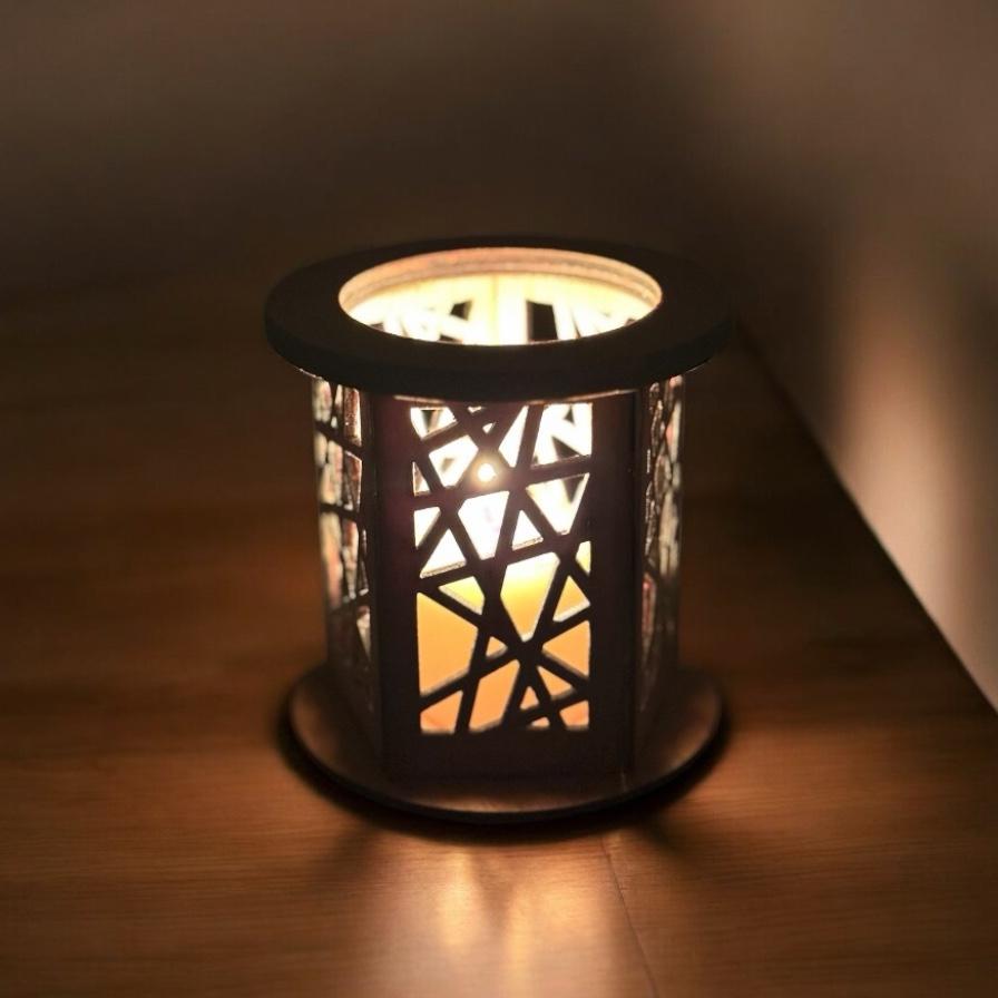 Set of 2 Laser Cut Wooden Lanterns - Geometric Design, Handmade Candle Holders