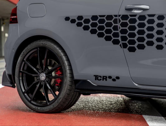 Autocolante hexagonal lateral em forma de favo de mel compatível com VW Golf GTI TCR | Autocolante de vinil hexagonal para automóvel