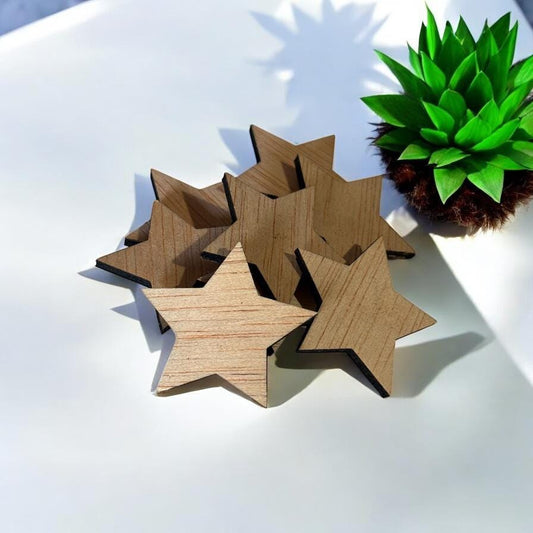 Formas de estrelas em madeira – Formas para artesanato cortados a laser (10–100 peças) – 35x35 mm, 3 mm de espessura – Sem acabamento para artesanato DIY e de Natal