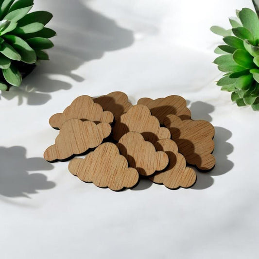 Formas de nuvens de madeira – Blanks para artesanato cortados a laser (10–100 peças) – 35x21 mm, 3 mm de espessura – Sem acabamento para projetos DIY e artesanato infantil