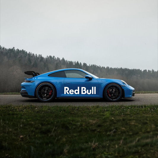 Red Bull - Conjunto de 2 autocolantes em vinil Red Bull | Autocolante de corrida desportiva, durável, carro, vidro, parede
