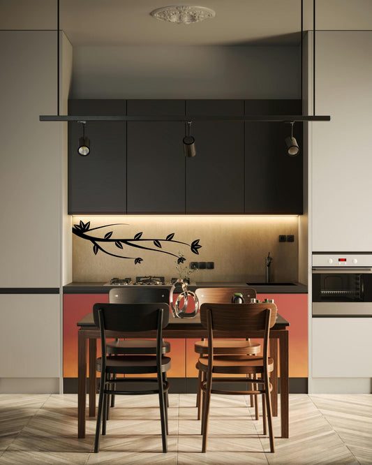 Decoração de parede com galhos de árvores. Adesivo de vinil recortado, estilo elegante e orgânico.